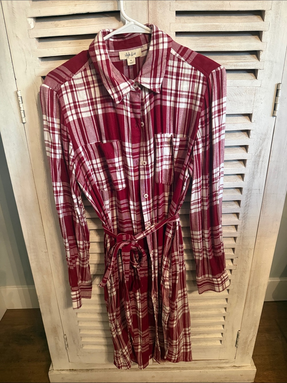 Style & Co. Red and White Plaid Shirt Dress